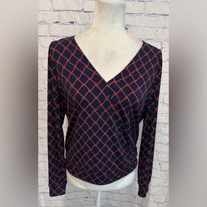 Banana Republic Red And Blue Faux Wrap Long Sleeve Top Size XS